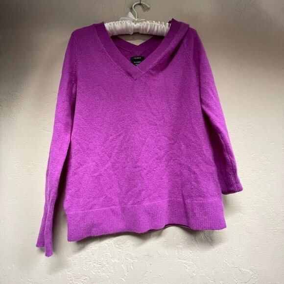 Halogen V-Neck Pullover Sweater Women's Small Cashmere Purple Ribbed Trim Casual - Picture 1 of 7
